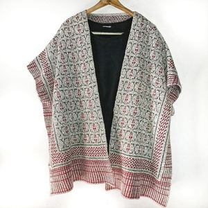 Poncho Jacket Shrug Red Tan Sweater Wrap